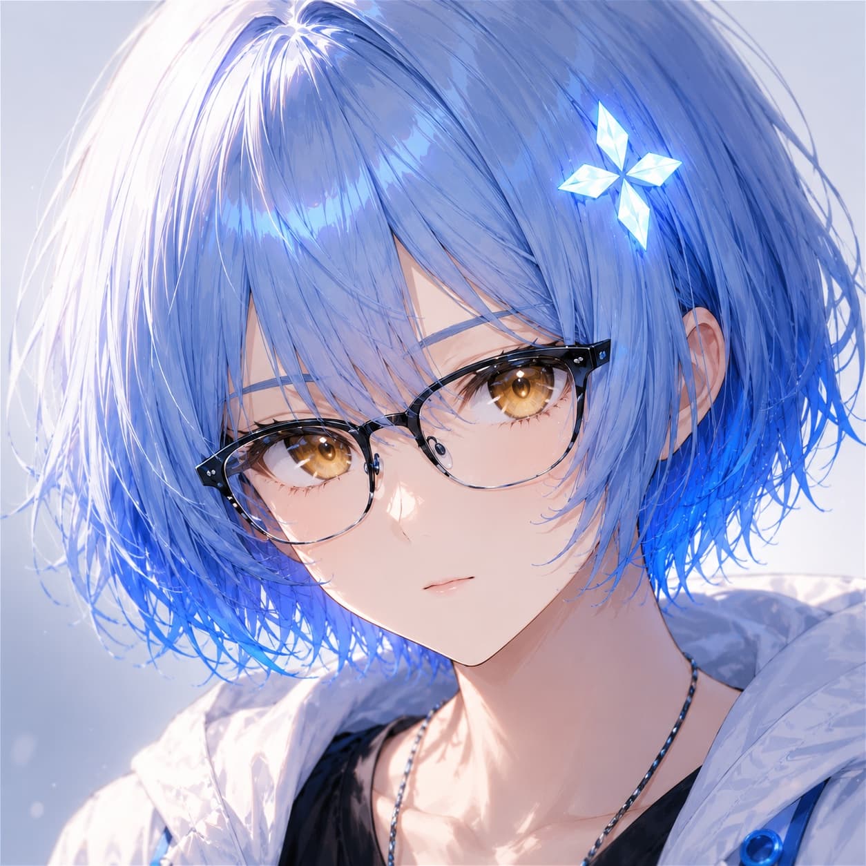 Eyes reflecting cold gold-blue under screen light