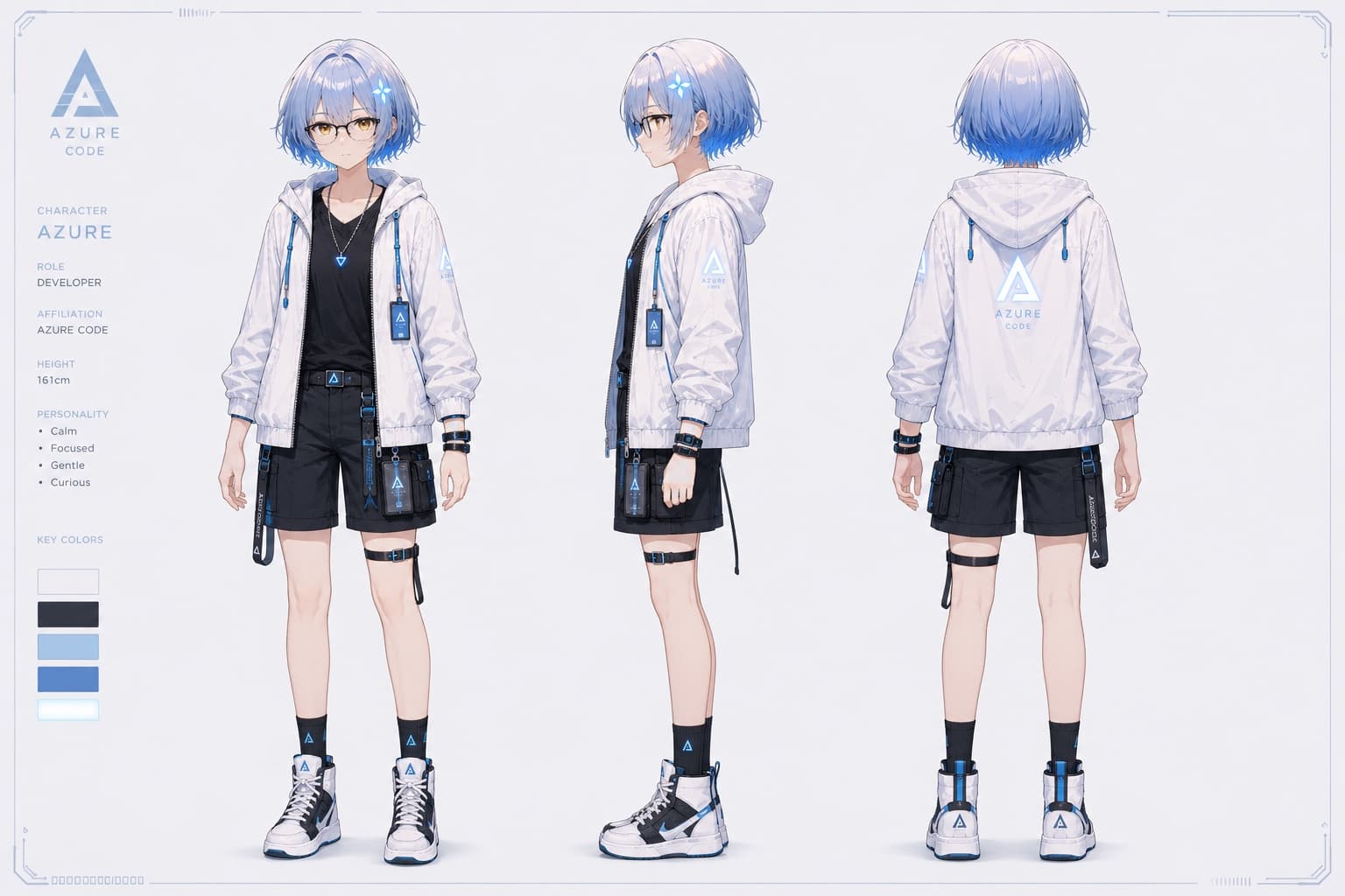 Front / side / back full-body model sheet